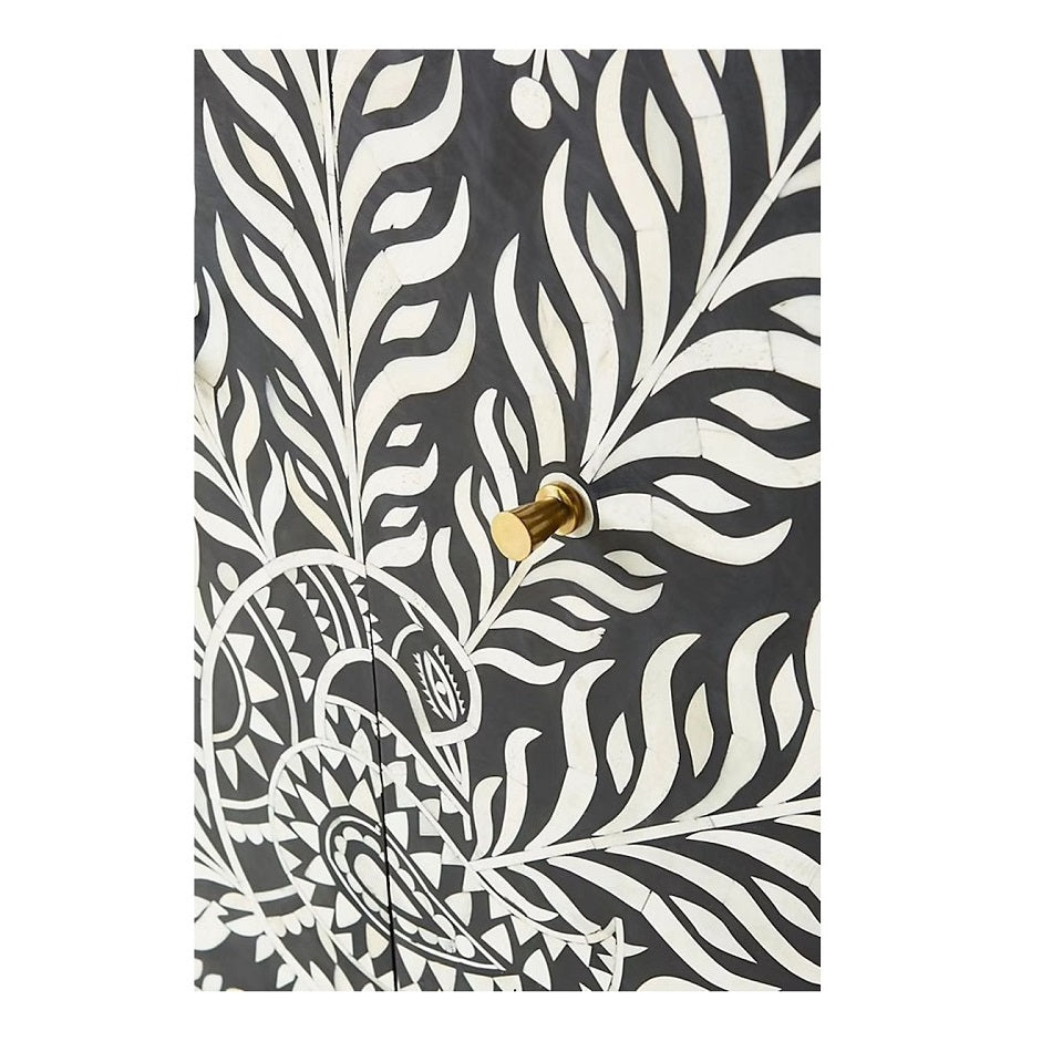 Customized Handmade Bone Inlay Peacock Pattern Bar Cabinet
