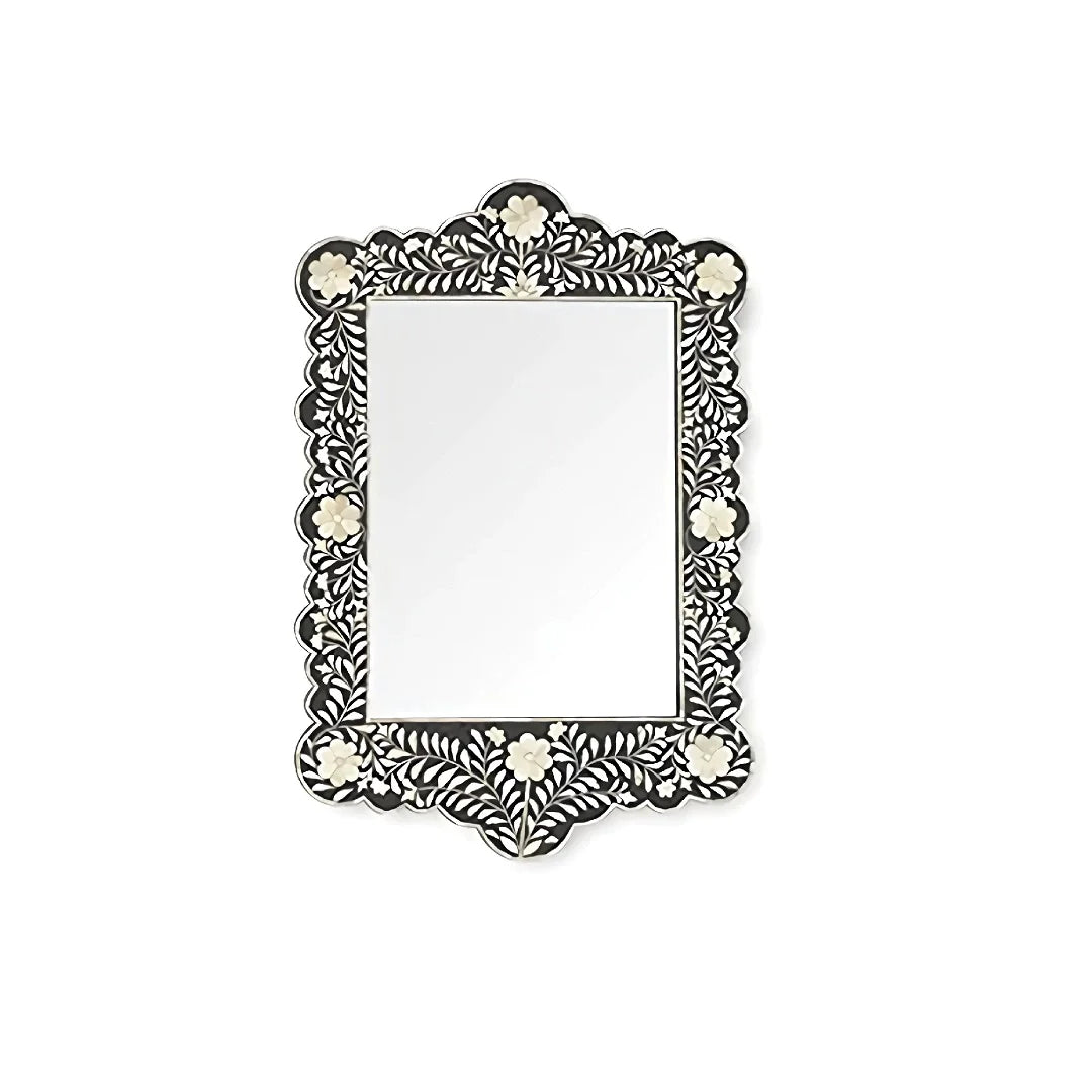 Luxury Handmade Bone Inlay Rectangular Mirror Frame with Floral Design