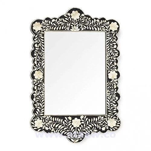 Handcrafted Bone Inlay Rectangular Mirror Frame for Living Room