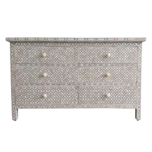 Bone Inay Chest of 6 Drawers Geometric Design