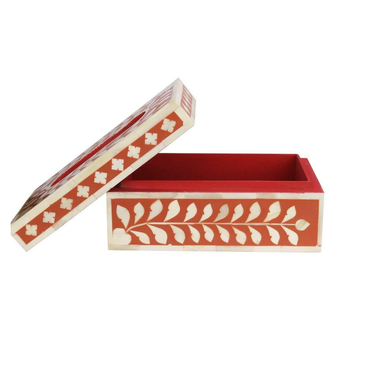 Decorative bone inlay tissue paper box handmade with intricate floral inlay and premium resin finish.