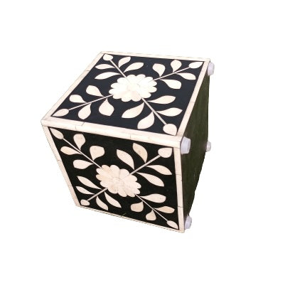 Premium handmade bone inlay tissue holder with floral inlay design for coffee tables, vanities, and office desks.