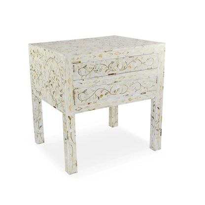Handmade White mother of pearl personalized vintage bedside table for home