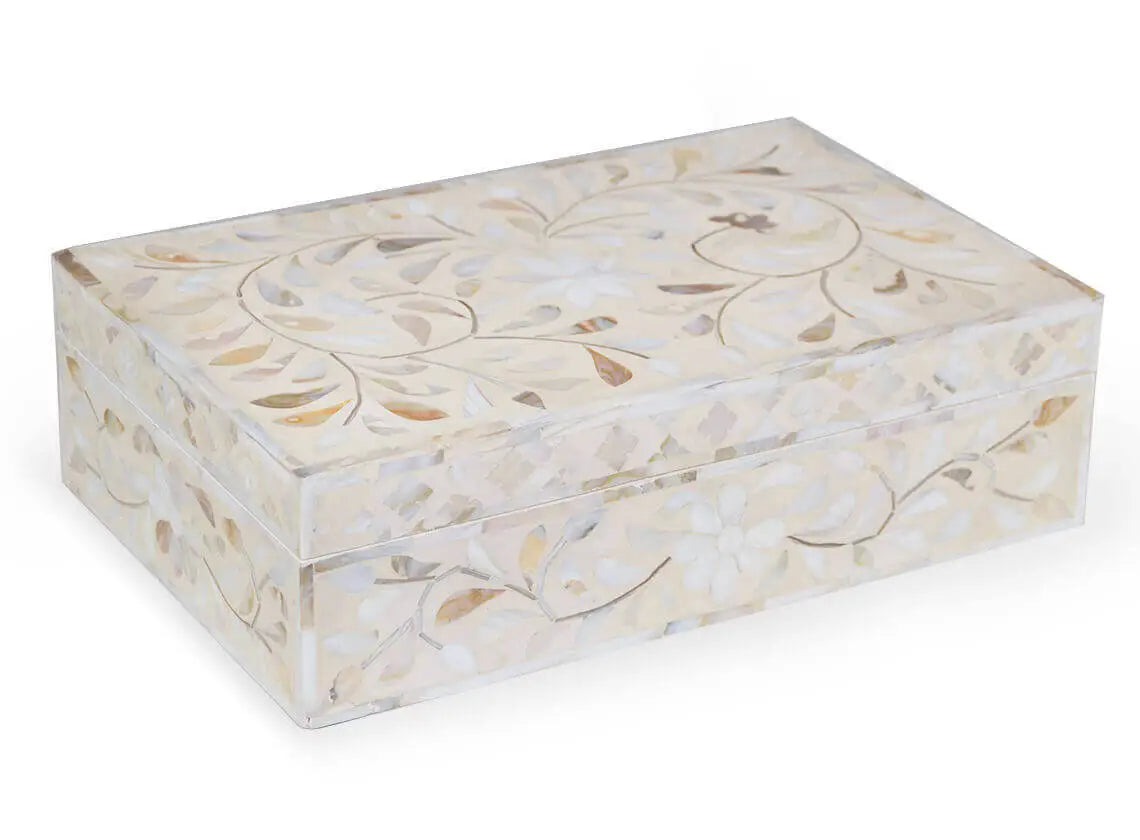 WHITE MOTHER OF PEARL INLAY BOX VINTAGE DECOR FOR WOMEN – Bone Inlay Arts